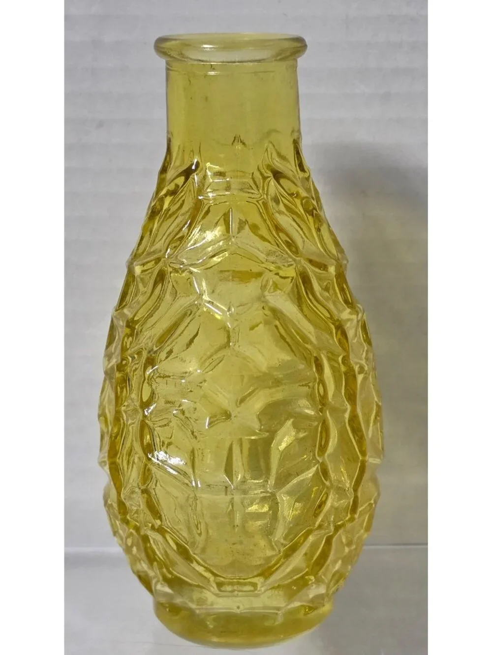 Vintage Amber Yellow Pressed Glass Decanter Bud Vase Diamond Starburst 5.5